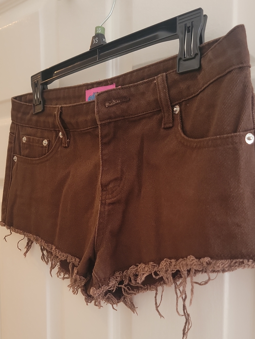 Edikted Brown Frayed Hem Denim Shorts New Without Tags